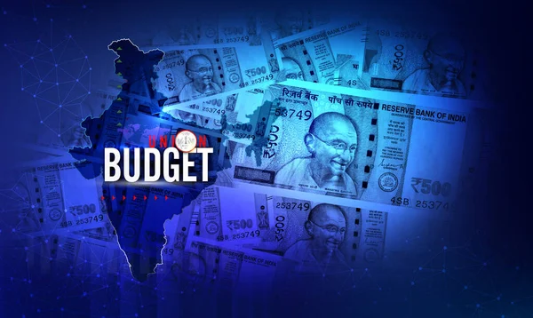 インドの労働組合予算のイラスト インド経済 金融の背景 インドルピー青の抽象的な背景 — ストック写真