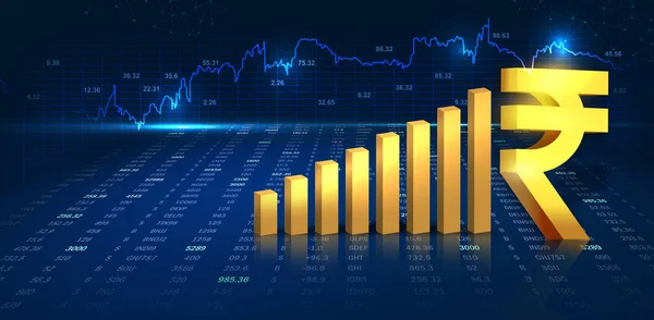 Онлайновая Концепция Роста Бизнеса Индийской Рупией Графиком Рендеринг Данными Фондового — стоковое фото