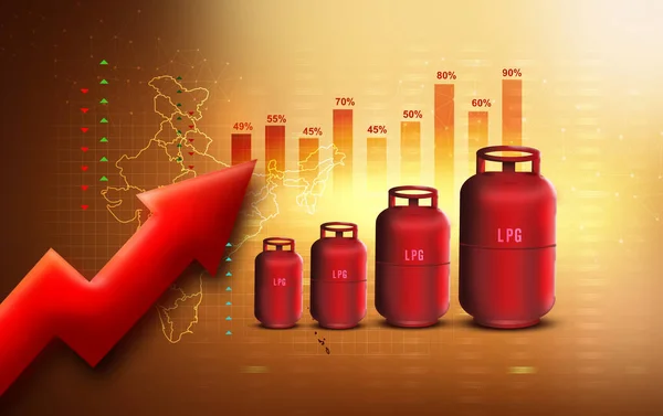 Lpg インドのデジタルイラストで液化石油ガス価格の上昇 ガスボンベ グラフ 上矢印 — ストック写真