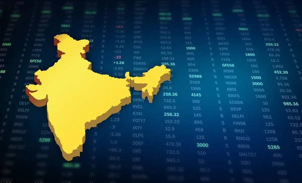 インドの株式市場の成長の概念です インド地図3Dレンダリングイラスト — ストック写真