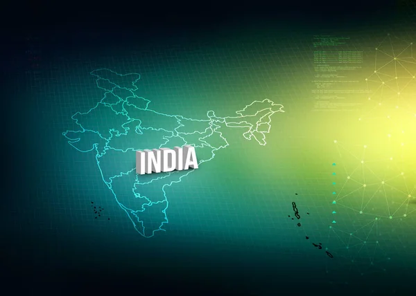 Hint ekonomisi arka planında 'INDIA' metni 3D yorumlama. Coğrafi harita. Hindistan arkaplanı