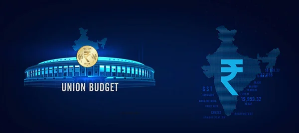 インドの地図 議会とインドのルピー インド経済との労働組合予算のイラスト — ストック写真