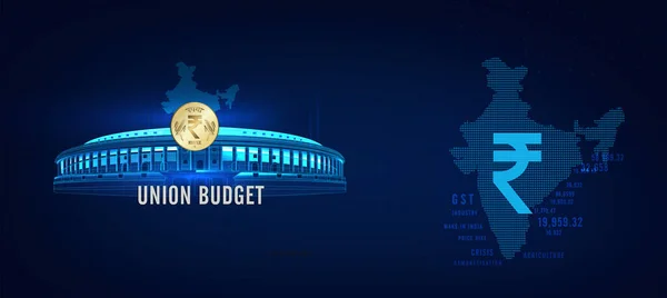 Sendika bütçe çizimi, Hint haritası, parlamento ve Hint rupisi, Hint ekonomisi