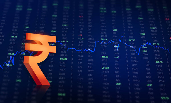 Indian rupee background with stock market data illustration, rupee background with graph, stock market growth. trending