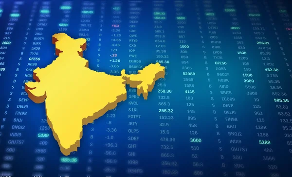 インドの株式市場の成長の概念です インドの地図3Dレンダリングイラスト 株式市場の抽象 組合予算 — ストック写真