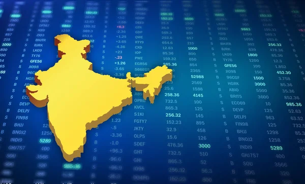 Online iş konsepti, Hindistan borsa büyümesi konsepti. Hint haritası 3D resimleme, borsa soyutlaması. sendika bütçesi