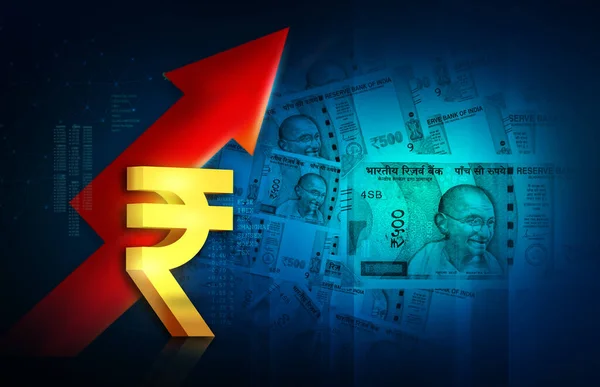 Pozadí Indické Měny Ikonou Indické Rupie Šipkou Nahoru Ilustrace Akciový — Stock fotografie