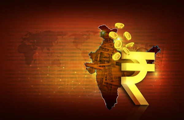 Indický Ekonomický Koncept Finanční Zázemí Ikonou Indické Rupie Padající Rupiové — Stock fotografie