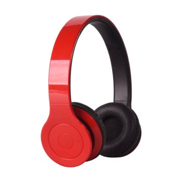 Kablosuz kulaklık. Kırmızı ve siyah. Beyaz izole bir arka plan.