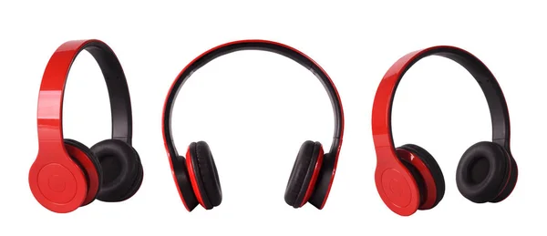 Vezeték Nélküli Térhatású Fejhallgató Piros Fekete Színben Fehér Elszigetelt Háttérrel — Stock Fotó