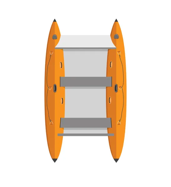 Catamaran gonflable isolé orange avec fond mou et bancs pour radeau sur la rivière. Style plat. Équipement de sport pour activités de plein air en été — Image vectorielle