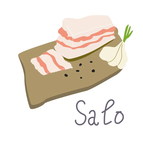 Traditional Ukrainian salty raw bacon - salo. Vector isolated illustration. — стоковый вектор