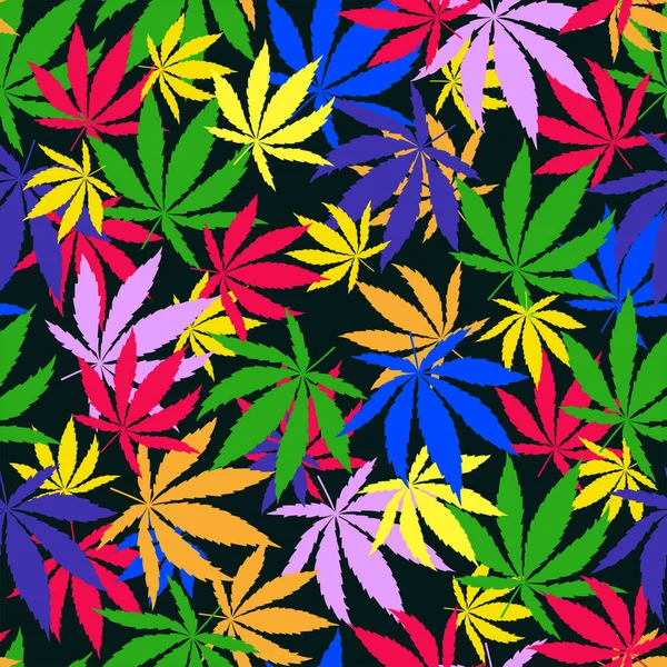 Bright Rainbow Cannabis Leaves Seamless Pattern Vector Illustration - Stok Vektor