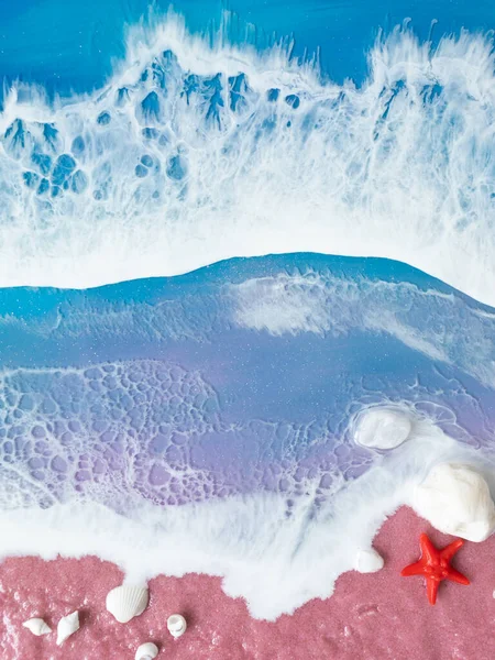 Arte Resina Com Ondas Mar Praia Com Estrelas Mar Conceito — Fotografia de Stock