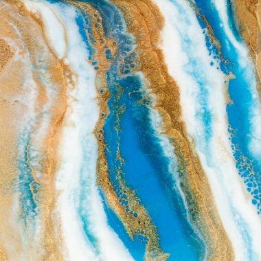 Parlak mavi, beyaz ve altın renkli reçine sanatı. Epoksi etkisi arkaplanı