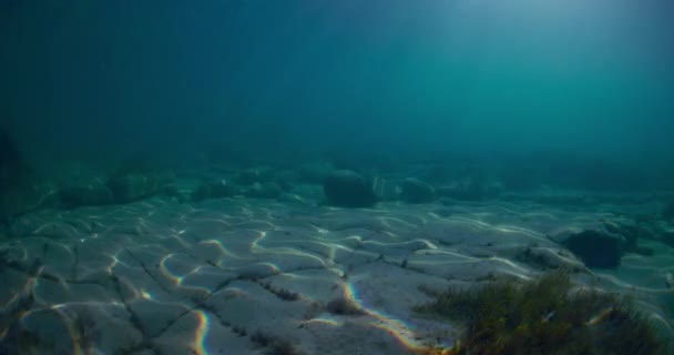 Diepe Onderwater Oceaan Met Bodem Zonnestralen Blauw Water — Stockvideo