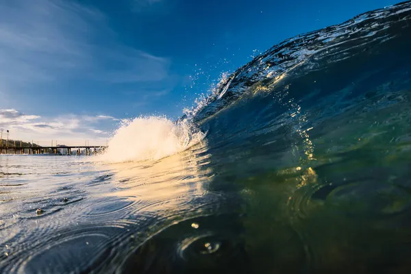 Vague Surf Dans Océan Avec Une Lumière Chaude Lever Coucher — Photo