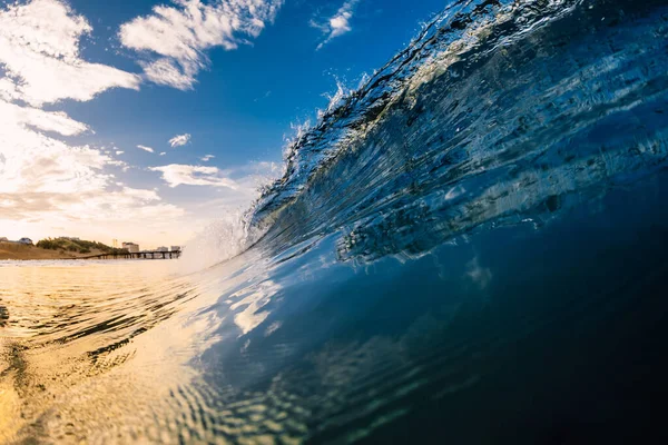 Surfingvågor Havet Med Varmt Ljus Vid Soluppgång Eller Solnedgång — Stockfoto