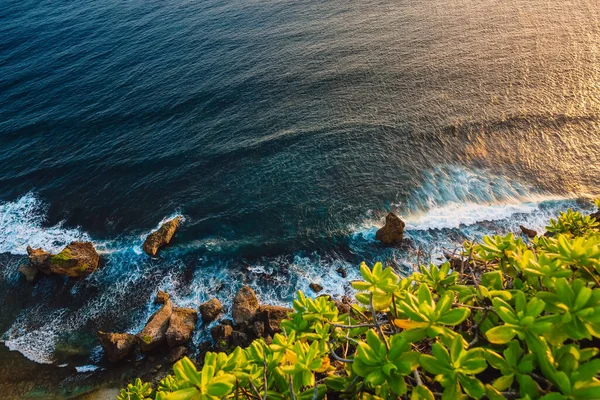 Indian Ocean Waves Cliff Uluwatu Bali Sunset Light — стокове фото