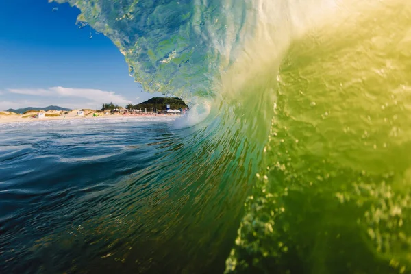 Surfar Oceano Perfeito Onda Barril Com Luz Manhã — Fotografia de Stock