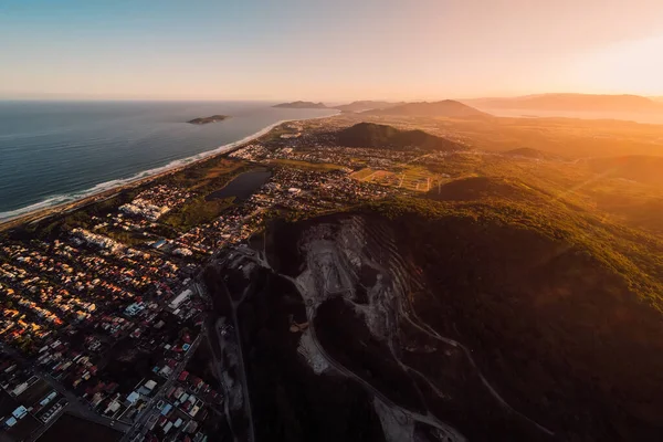 Campeche Ville Avec Les Lumières Océan Coucher Soleil Florianopolis — Photo