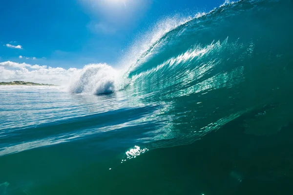 Plage Turquoise Brise Vagues Dans Océan Vague Rupture Avec Soleil — Photo