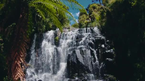 Cachoeira Turística Popular Com Plantas Tropicais Brasil — Vídeo de Stock