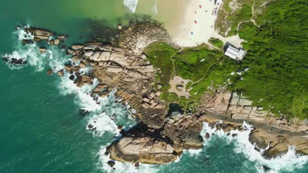 Litorale Con Spiaggia Rocce Oceano Brasile Vista Aerea Drone — Video Stock