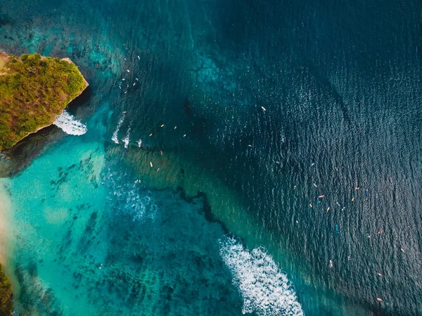 Tropical Ocean Waves Surfer Bali Aerial View Balangan Beach — 스톡 사진