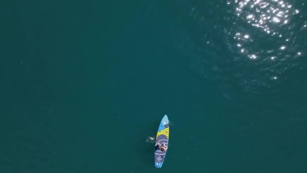 April 2022 Sozopol Bulgaria Woman Stand Paddle Board Blue Sea — стоковое видео