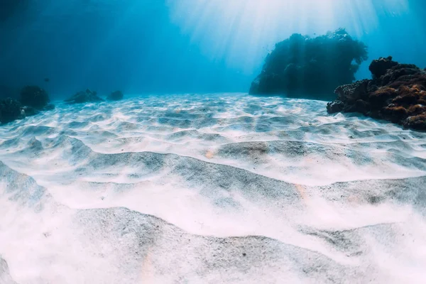 Océan Tropical Transparent Avec Sable Blanc Coraux Sous Marins — Photo