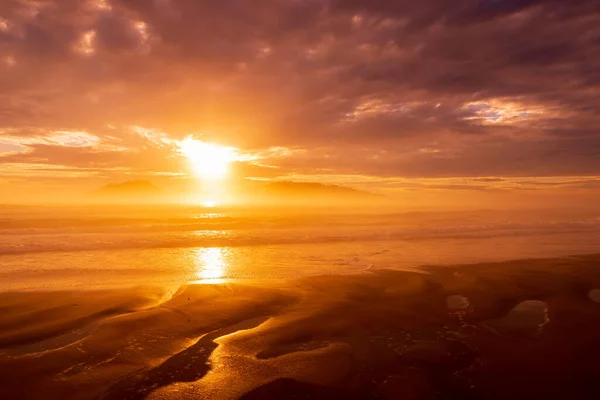 Warm Sunrise Fog Ocean Florianopolis Brazil — ストック写真