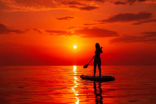 June 2021 Anapa Russia Silhouette Woman Stand Paddle Board Quiet — Stock Photo, Image