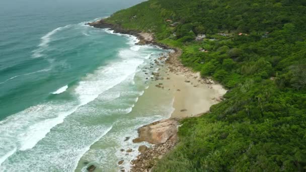 Scénická Pobřeží Pláží Skalami Oceánem Vlnami Surfování Brazílii Letecký Pohled — Stock video