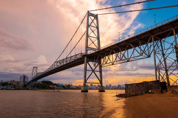 Hercilio Luz Cable Quedó Puente Con Cielo Atardecer Florianopolis Brasil — Foto de Stock