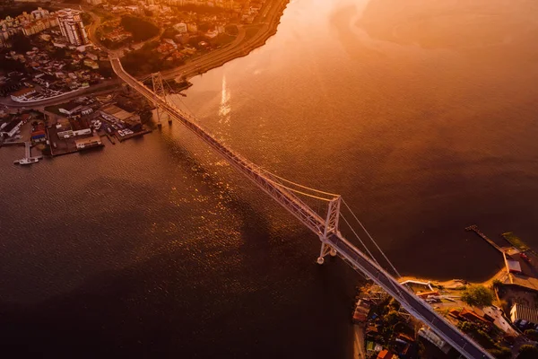 Hercilio Luz Cable Bridge Sunset Light Florianopolis Brazil Aerial View — Stockfoto