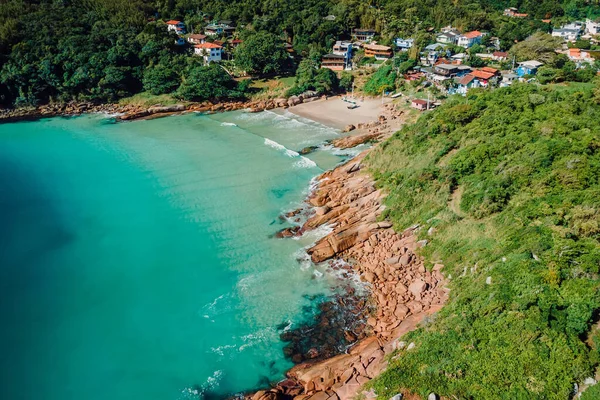 Beach Rocks Transparent Ocean Brazil Drone View Tropical Beach Florianopolis — Photo