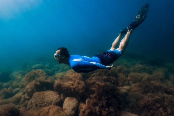 August 2021 Varna Bulgaria Men Freediver Dive Fins Sea Freediving — Stock Photo, Image