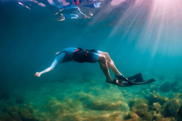 August 2021 Varna Bulgaria Men Free Diver Fins Blue Sea — ストック写真