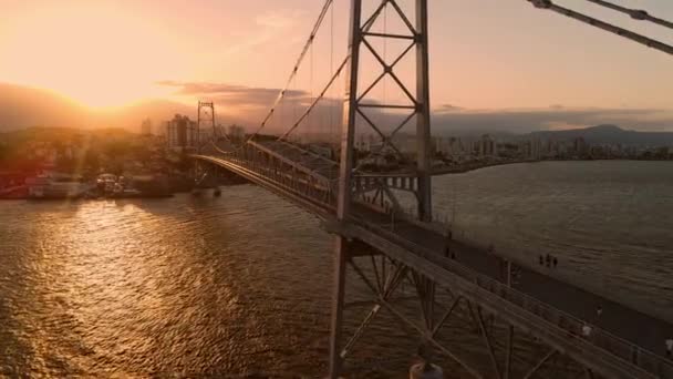 Ponte Cabo Hercilio Luz Com Luz Pôr Sol Florianópolis Brasil — Vídeo de Stock