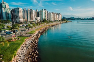 May 05, 2022. Florianopolis, Brazil. Aerial view of Florianopolis downtown. Urban view of architectural landscape