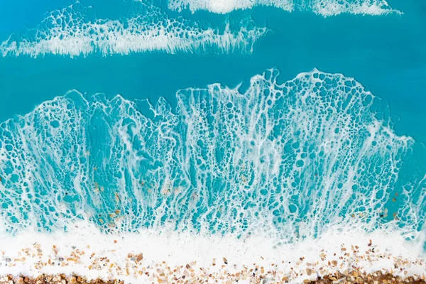 Искусство Смолы Синими Морскими Волнами Песчаным Пляжем Морской Фон Эпоксидной — стоковое фото