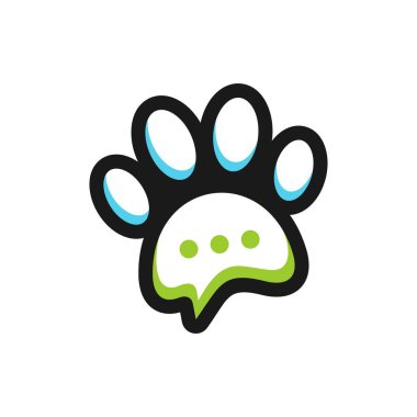 Hayvan eğitimi, evcil hayvan danışmanlığı, konuşma balonlu köpek pençesi izi. hayvan bakım logosu