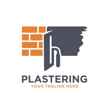 Alçılama şablon logosu tasarımı. Yığılmış tuğla ile mala sıva çiziminin gösterimi