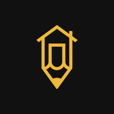 Tek satır sanat konsepti olan kalem evi logo şablonu