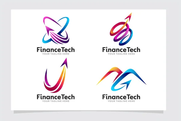 Set Financial Tech Vector Logo Multiple Arrow Concept — Vector de stock