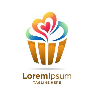 Aşk sembollü doğum günü pastası logosu.