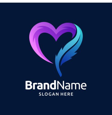 Tüylü logo şablonu aşk şekli ve gradyan renk biçimi