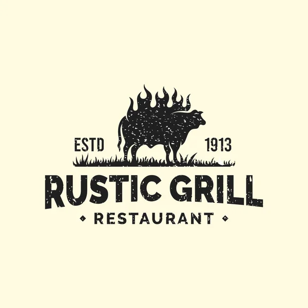 Rústico Parrilla Restaurante Logotipo Plantilla — Archivo Imágenes Vectoriales