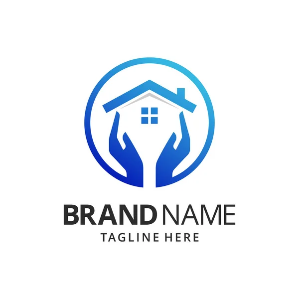 Desain Logo Rumah Dan Tangan - Stok Vektor